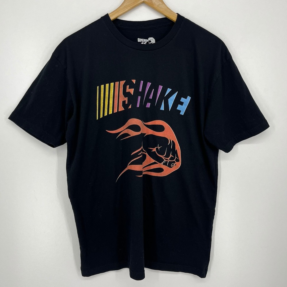 American AF Mens Graphic T-Shirt Black Shake Flaming Fist Size L Made in USA